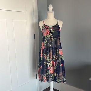 Listicle Navy Floral Spaghetti Strap Summer Dress